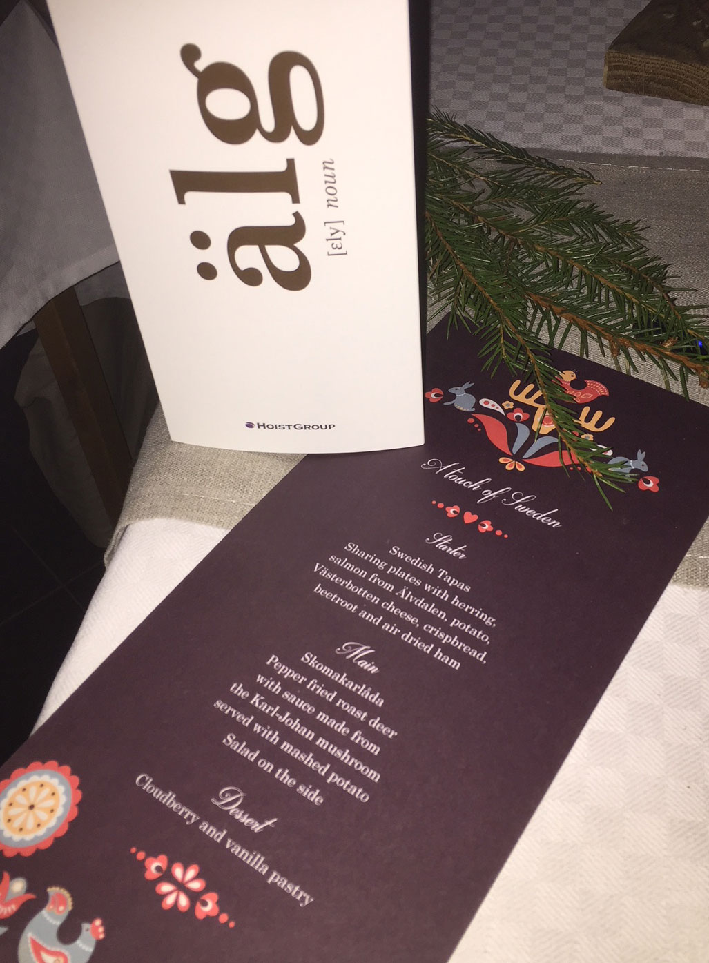 Älg-temat på menyer och tryckt material från konferensens festkväll